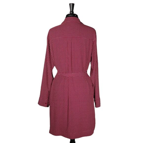 Express Women's Shirt Dress Button Up Red White Polka Dot Belted V-Neck Lined L - Picture 2 of 9